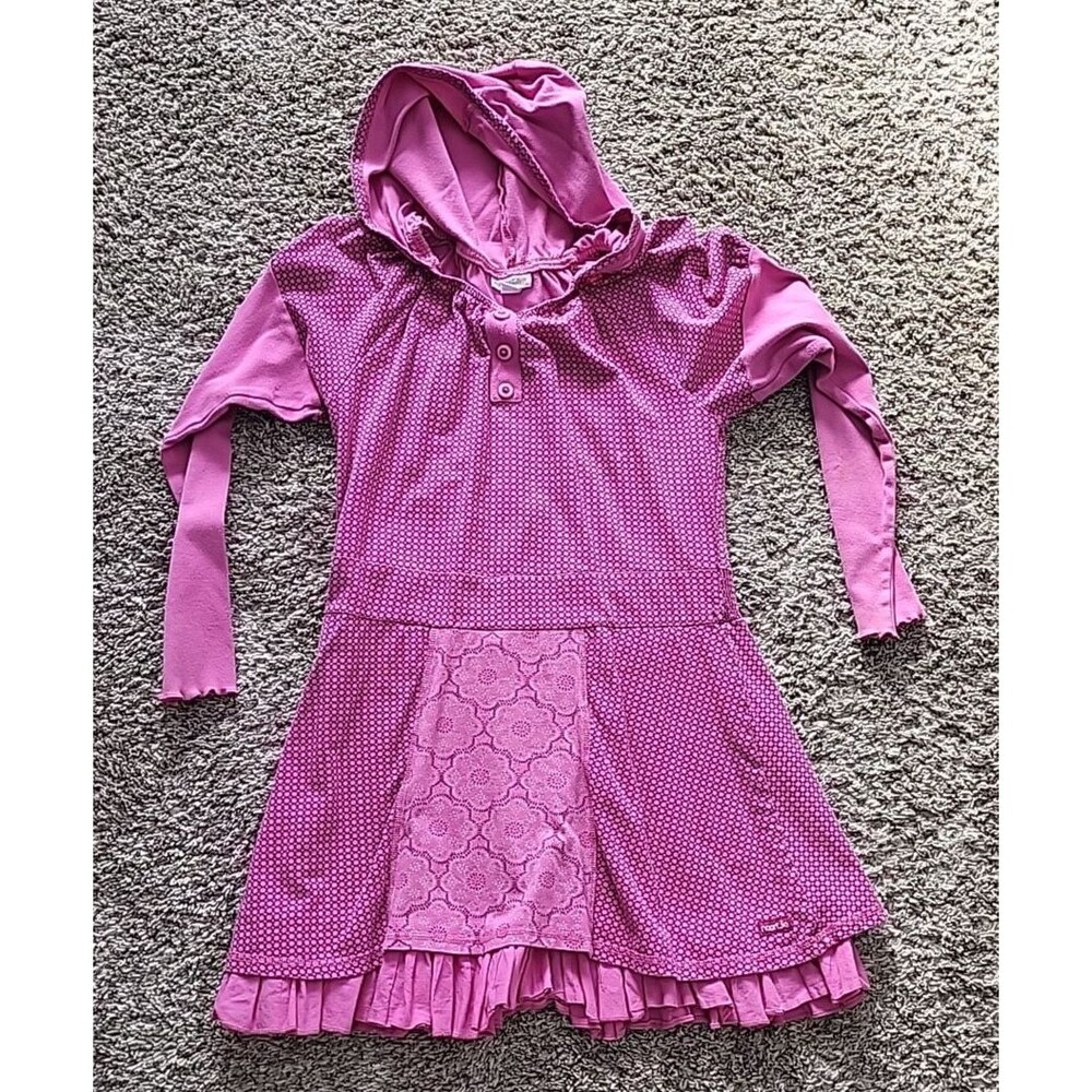 Naartjie Kids Pink Hooded Long-Sleeve Dress Tunic Ruffled Skirt 14 Y GUC